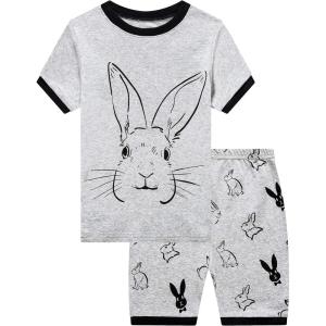 Family Feeling Boys Summer Pajamas Sets Short Sets(Rabbit Print/Grey)