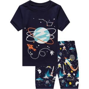 Family Feeling Boys Summer Pajamas Sets Short Sets(Space Print/Navy)