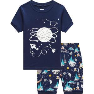 Family Feeling Boys Summer Pajamas Sets Short Sets(Space Print/Navy Blue)