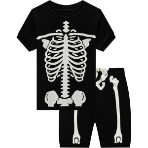 Family Feeling Little Big Boys Summer Pajamas Sets Short 100% Cotton Pjs(737-skeleton)
