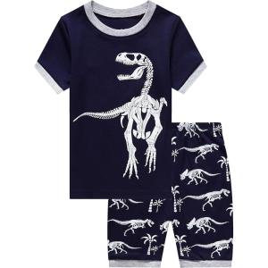 Family Feeling Little Big Boys Summer Pajamas Sets Short 100% Cotton Pjs(Dinosaur/F1)
