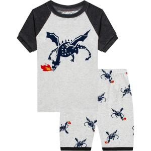 Family Feeling Little Big Boys Summer Pajamas Sets Short 100% Cotton Pjs(Dragon/Grey/F1)