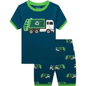 Family Feeling Little Big Boys Summer Pajamas Sets Short 100% Cotton Pjs(Garbage Truck/Fo4)