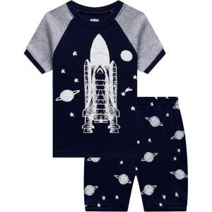 Family Feeling Little Big Boys Summer Pajamas Sets Short 100% Cotton Pjs(Rocket/Fo1)