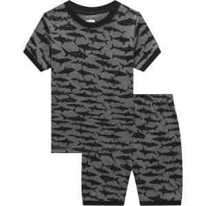 Family Feeling Little Big Boys Summer Pajamas Sets Short 100% Cotton Pjs(Shark/Fo8)
