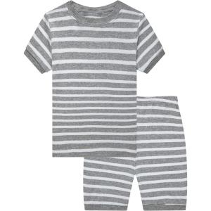 Family Feeling Little Big Boys Summer Pajamas Sets Short 100% Cotton Pjs(Striped/894)