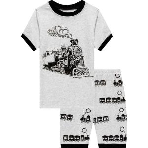 Family Feeling Little Big Boys Summer Pajamas Sets Short 100% Cotton Pjs(Train/F3)