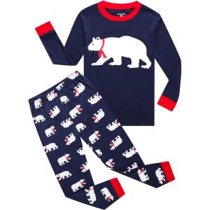 Family Feeling Little Boys Girls Child Pajamas Sets 100% Cotton Toddler Pjs(Christmas/Blue/Bear)