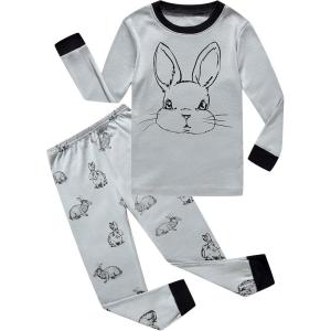 Family Feeling Little Boys Girls Child Pajamas Sets 100% Cotton Toddler Pjs(Rabbit/Grey)
