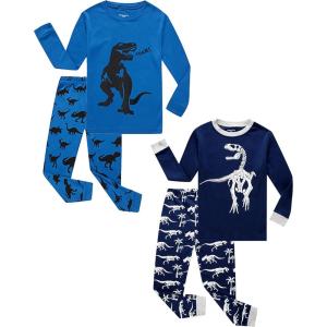 Family Feeling Striped Boys Girls 2 Piece Christmas Pajamas Set 100% Cotton Pjs(4-piece-dinosaur-blue)