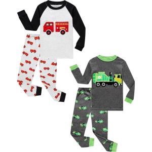 Family Feeling Striped Boys Girls 2 Piece Christmas Pajamas Set 100% Cotton Pjs(4-piece-fire-truck)