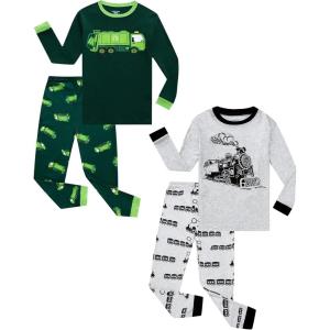 Family Feeling Striped Boys Girls 2 Piece Christmas Pajamas Set 100% Cotton Pjs(4-piece-train-truck-2022)