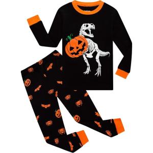 Family Feeling Striped Boys Girls 2 Piece Christmas Pajamas Set 100% Cotton Pjs(Dinosaur/Glow-in-the-dark/6967)