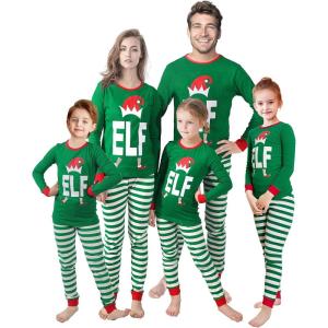 Matching Family Pajamas Christmas Sleepwear Cotton Holiday Valentine Halloween Pjs(Christmas/Elf)