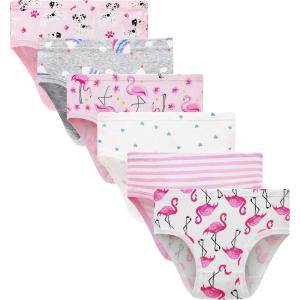 Family Feeling Little Girl Underwear Toddler Panties Big Kids Undies Soft 100% Cotton(6 Pack-dog-flamingo)