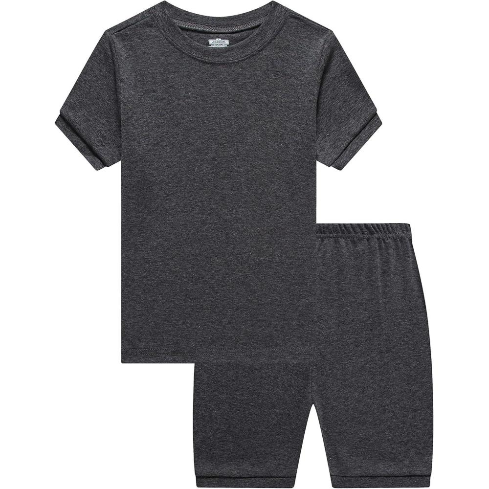 imageFamily Feeling Boys Girls Kids Pajamas Solid Colors 2 Piece Summer Pajama Short Sets 100 Cotton Grey Size 14