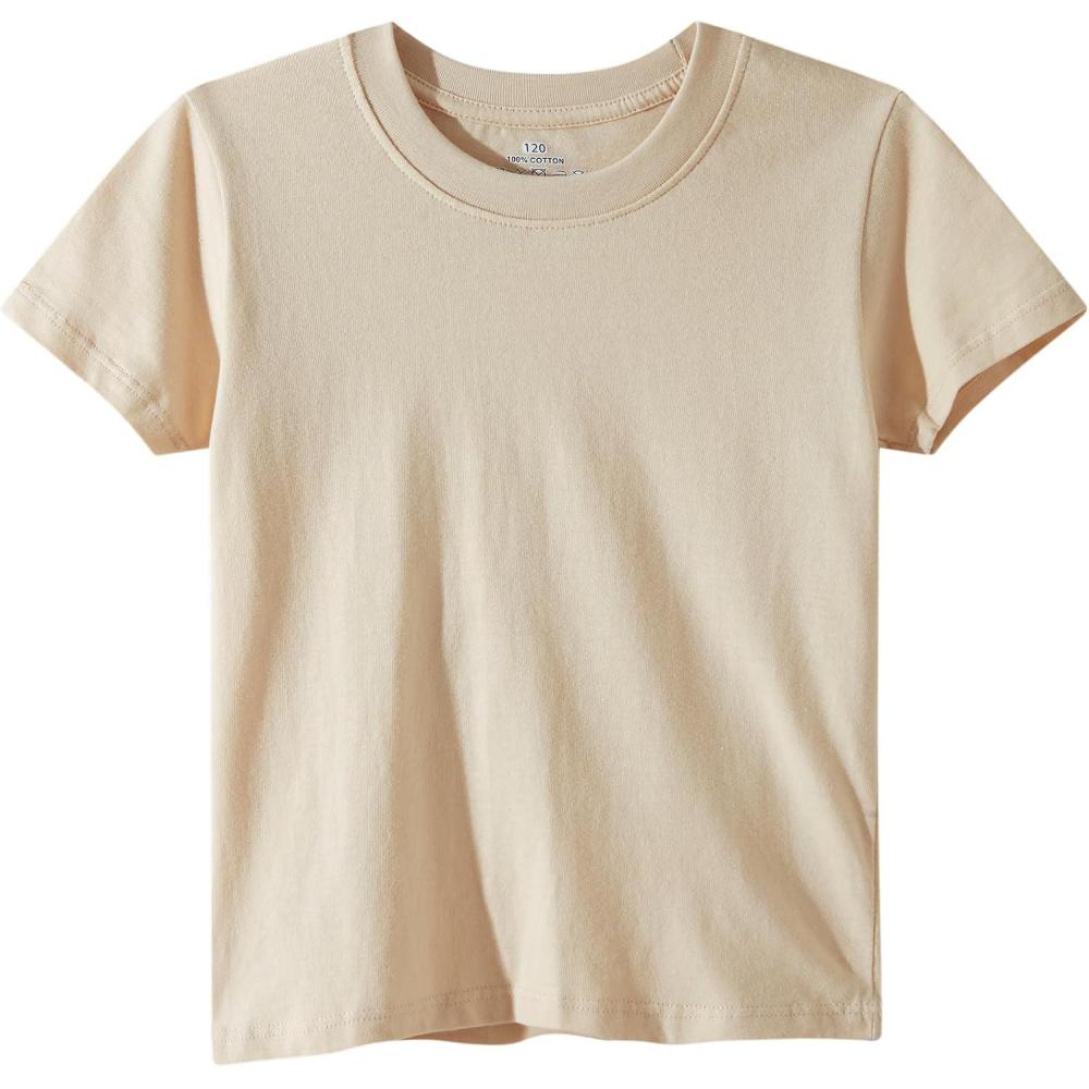 imageFamily Feeling Boys Short Sleeve Summer Crewneck Kids TShirts One Piece Girls TeeBeige