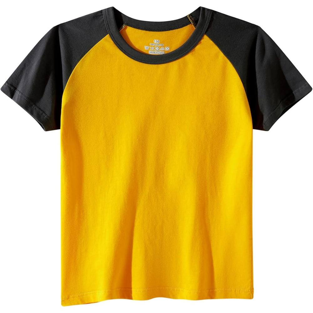 imageFamily Feeling Boys Short Sleeve Summer Crewneck Kids TShirts One Piece Girls TeeRaglanYellow