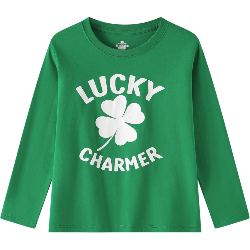 imageFamily Feeling Boys Short Sleeve Summer Crewneck Kids TShirts One Piece Girls TeeSt Patricks Cloverlong