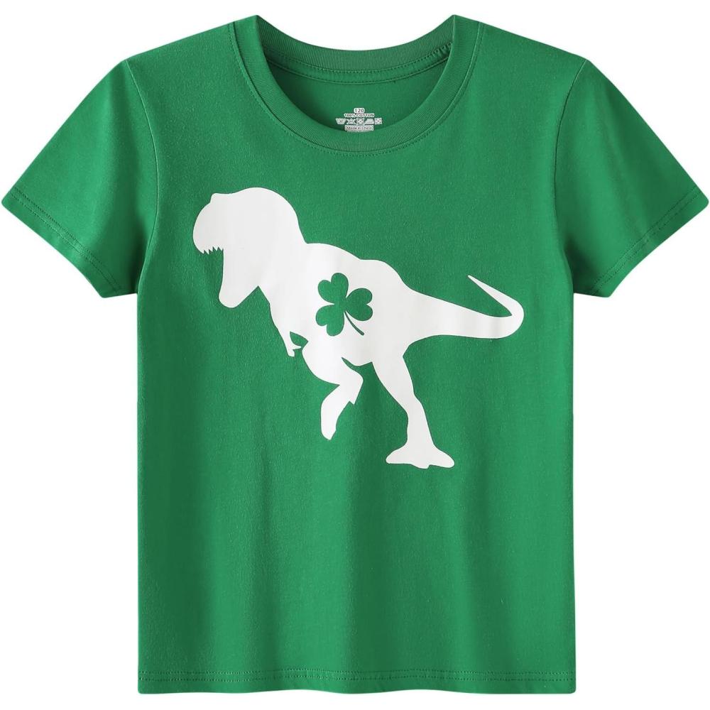 imageFamily Feeling Boys Short Sleeve Summer Crewneck Kids TShirts One Piece Girls TeeSt Patricks Dinoshort