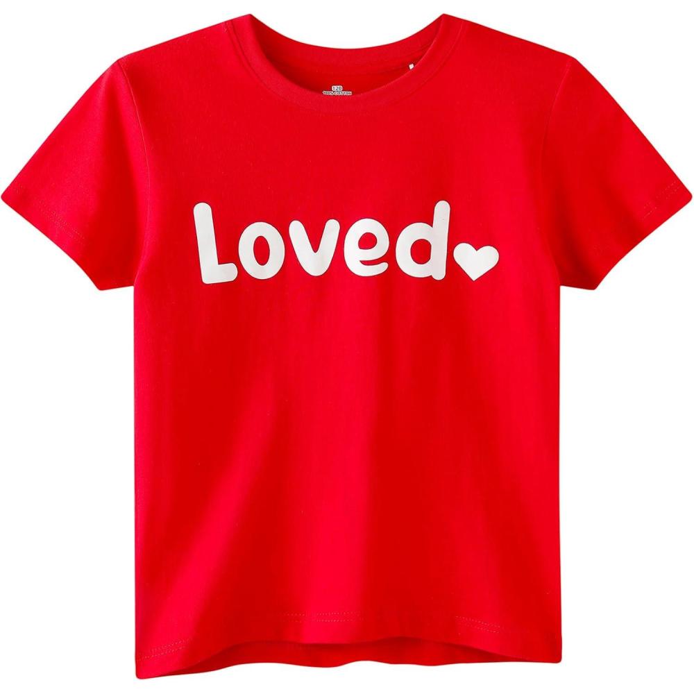 imageFamily Feeling Boys Short Sleeve Summer Crewneck Kids TShirts One Piece Girls TeeValentineshort