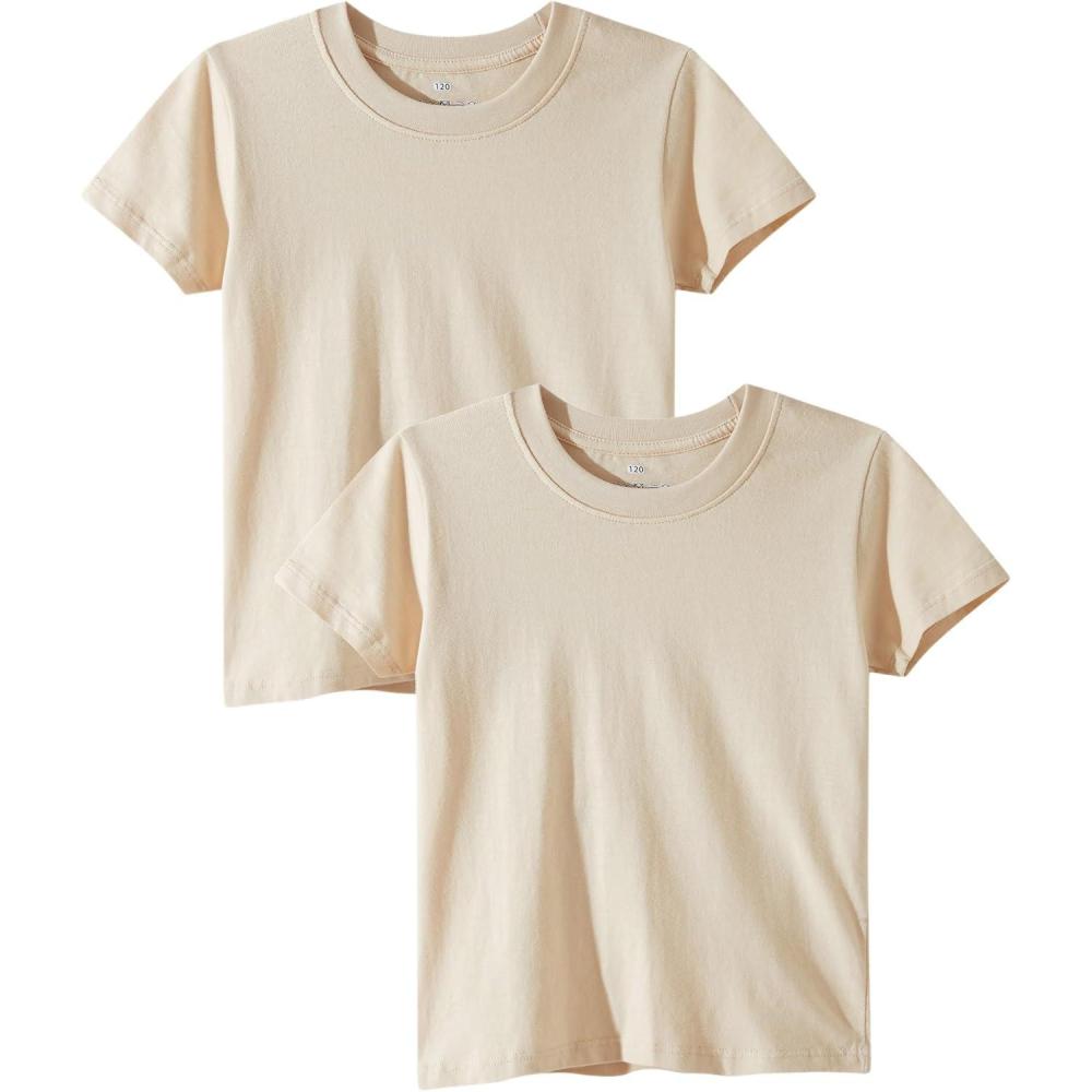 imageFamily Feeling Boys Short Sleeve Summer Crewneck Kids TShirts Top Girls 2Piece TeeBeige