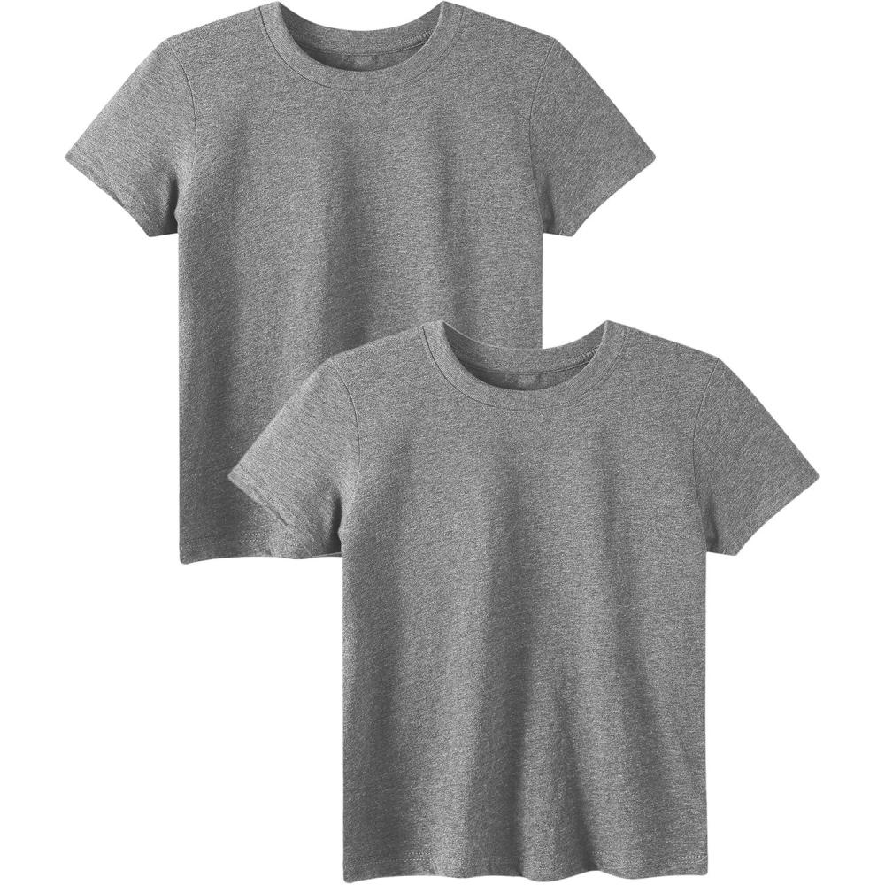 imageFamily Feeling Boys Short Sleeve Summer Crewneck Kids TShirts Top Girls 2Piece TeeGrey