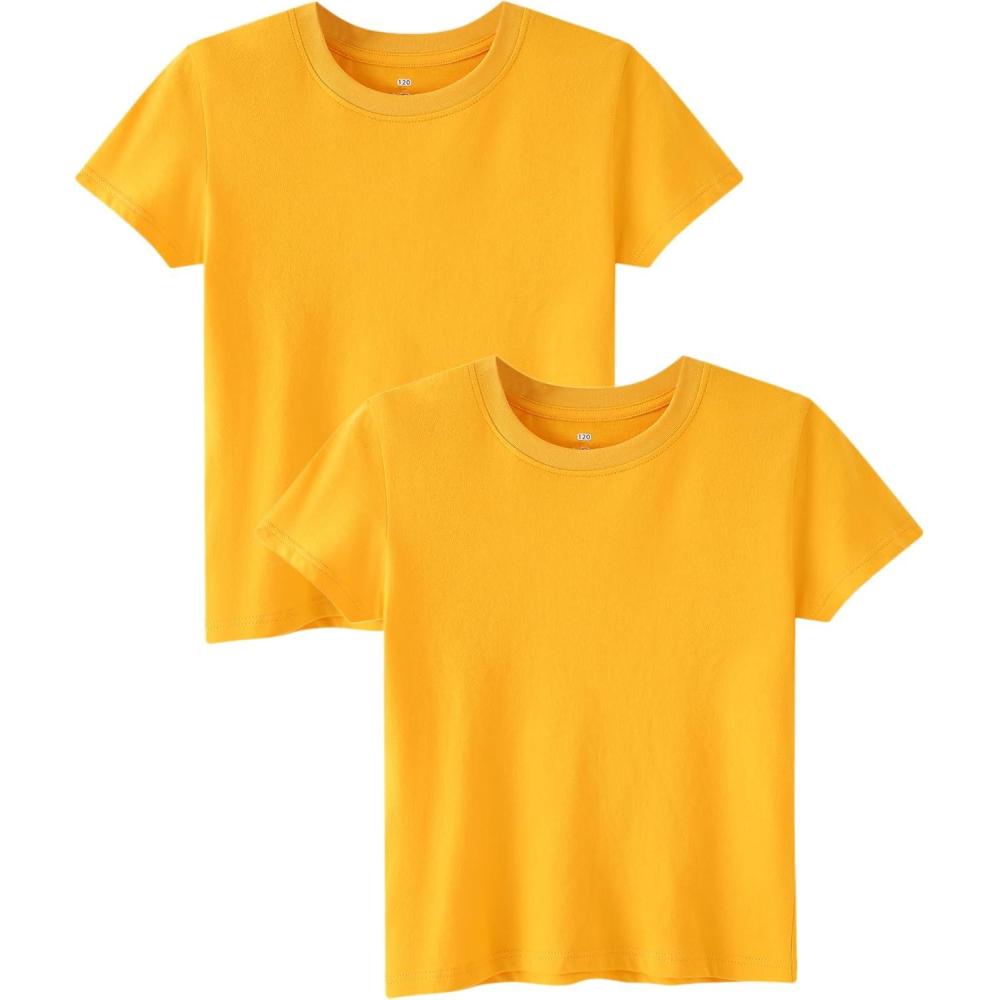 imageFamily Feeling Boys Short Sleeve Summer Crewneck Kids TShirts Top Girls 2Piece TeeYellow