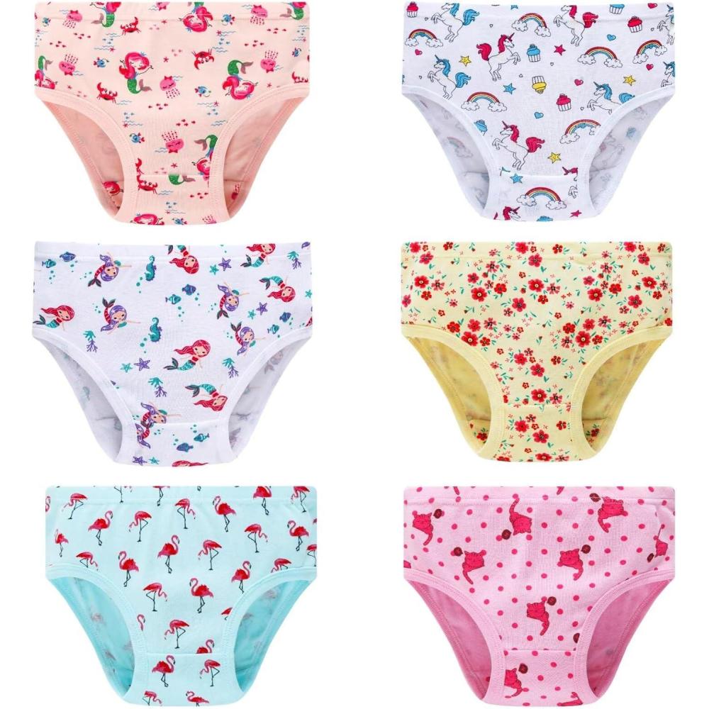 imageFamily Feeling Girls 100 Cotton Underwear Comfortable amp Breathable Panties for Kids6 Pack FlowerCartoonAnimal Print