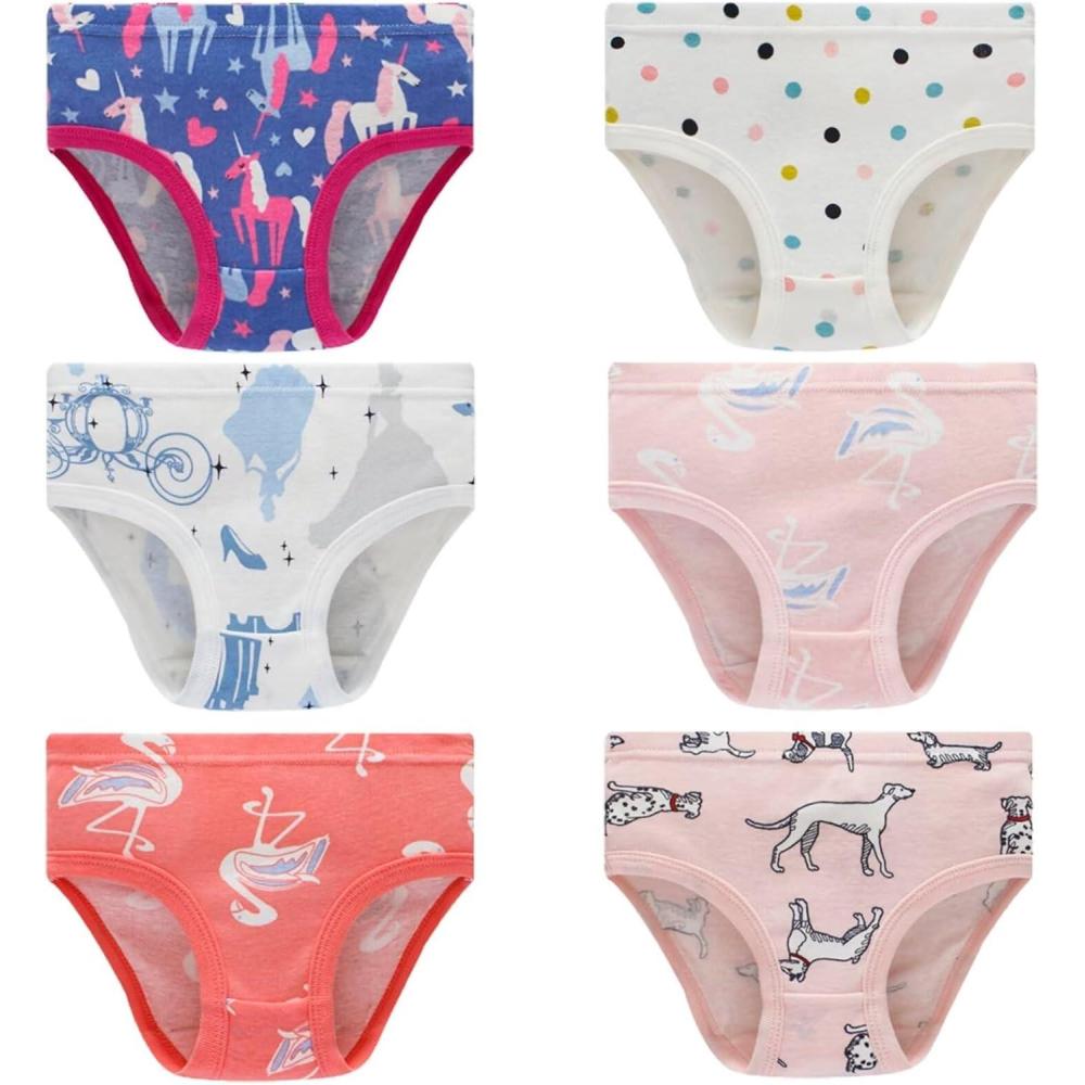 imageFamily Feeling Girls 100 Cotton Underwear Comfortable amp Breathable Panties for Kids6 Pack PolkaCartoonAnimal Print