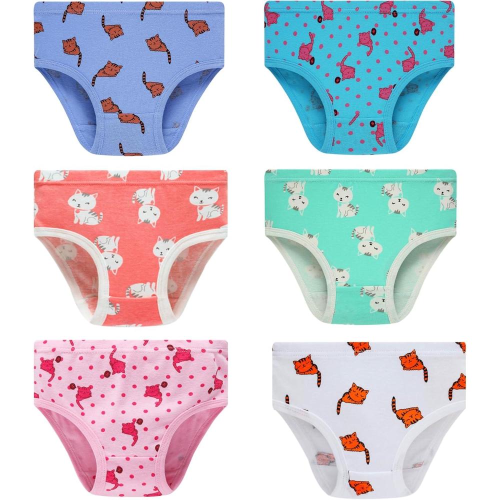 imageFamily Feeling Girls 100 Cotton Underwears Comfortable amp Breathable Printed Pattern Panties for Child6 Pack Cat