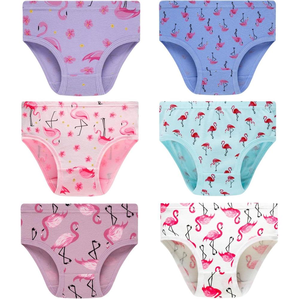 imageFamily Feeling Girls 100 Cotton Underwears Comfortable amp Breathable Printed Pattern Panties for Child6 Pack Flamingo