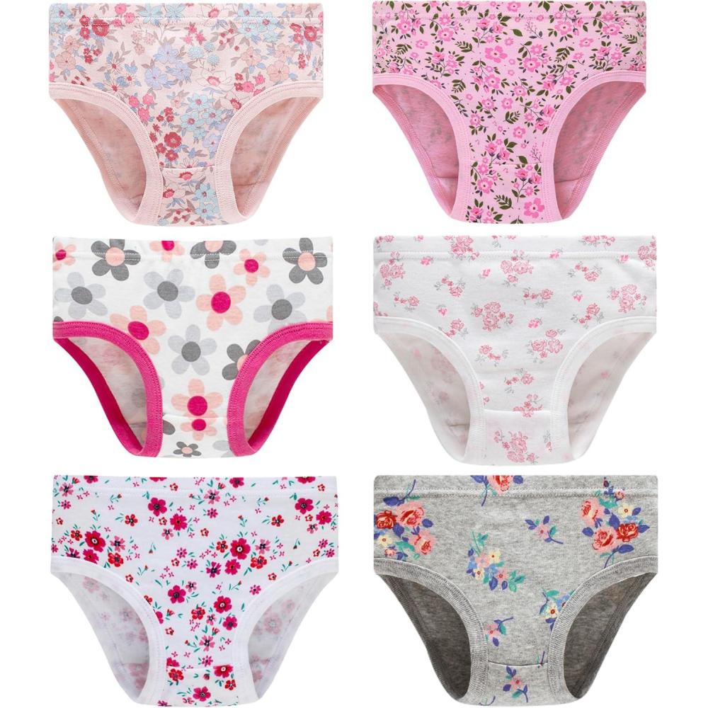 imageFamily Feeling Girls 100 Cotton Underwears Comfortable amp Breathable Printed Pattern Panties for Child6 Pack Flower