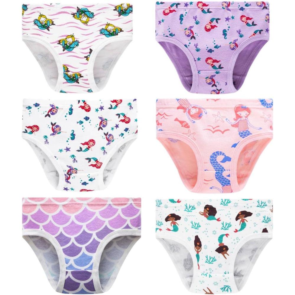 imageFamily Feeling Girls 100 Cotton Underwears Comfortable amp Breathable Printed Pattern Panties for Child6 Pack Mermaid