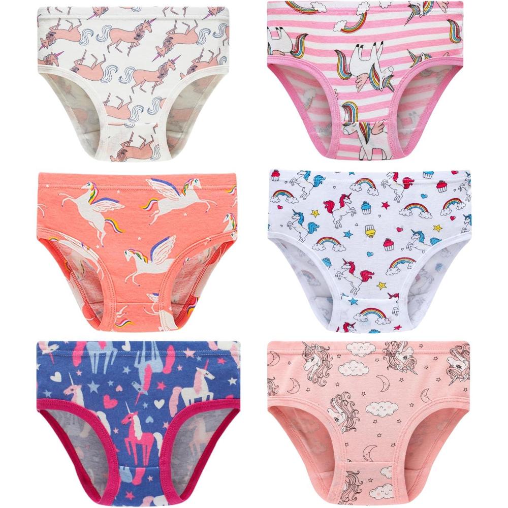 imageFamily Feeling Girls 100 Cotton Underwears Comfortable amp Breathable Printed Pattern Panties for Child6 Pack Unicorn