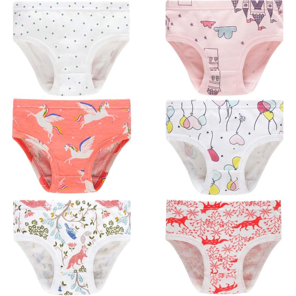 imageFamily Feeling Girls Soft Underwear  Comfortable amp Breathable Printed Pattern Panties for Kids6 Pack  BalloonCartoonAnimal Print