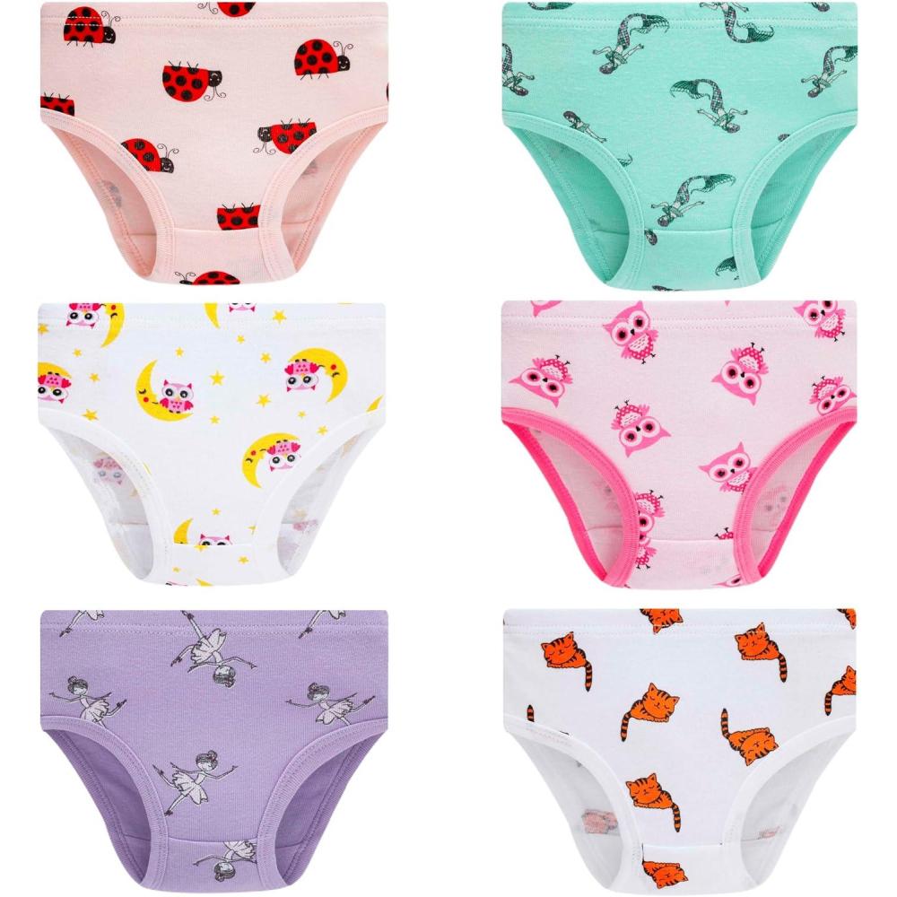 imageFamily Feeling Girls Soft Underwear Comfortable amp Breathable Printed Pattern Panties for Kids6 Pack CartoonAnimal Print