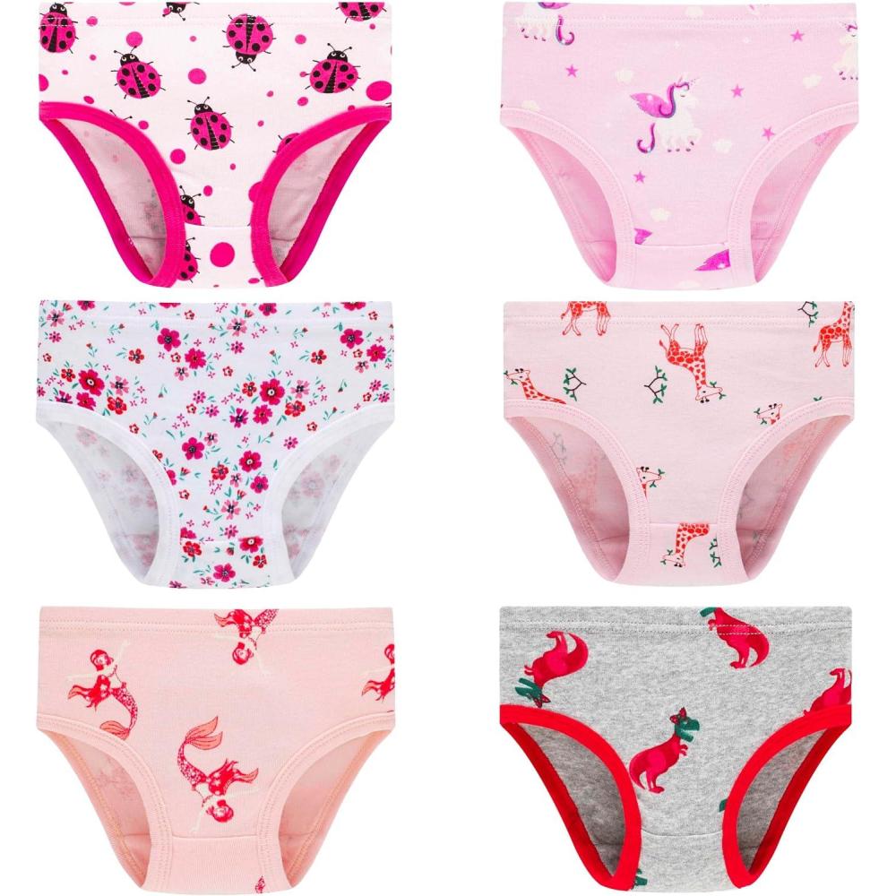 imageFamily Feeling Girls Soft Underwear Comfortable amp Breathable Printed Pattern Panties for Kids6 Pack FlowerCartoonAnimal Print
