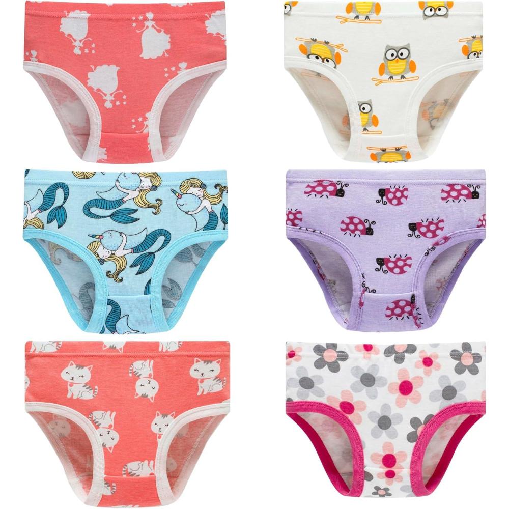 imageFamily Feeling Girls Soft Underwear  Comfortable amp Breathable Printed Pattern Panties for Kids6 Pack OwlCartoonAnimal Print