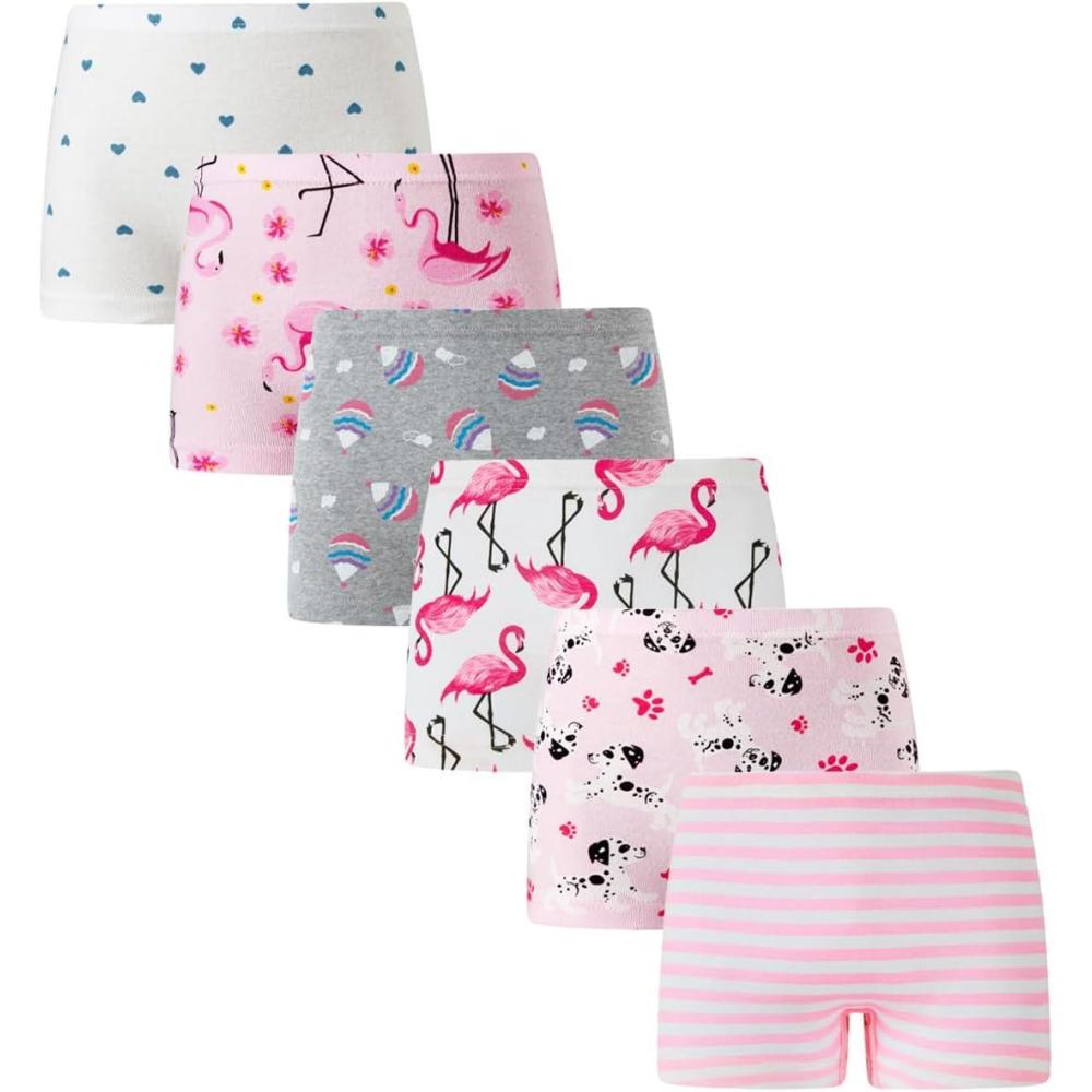 imageFamily Feeling Soft Cotton Girls Boyshort Panties Brief Underwear6 Pack Animal PrintingFlamingo