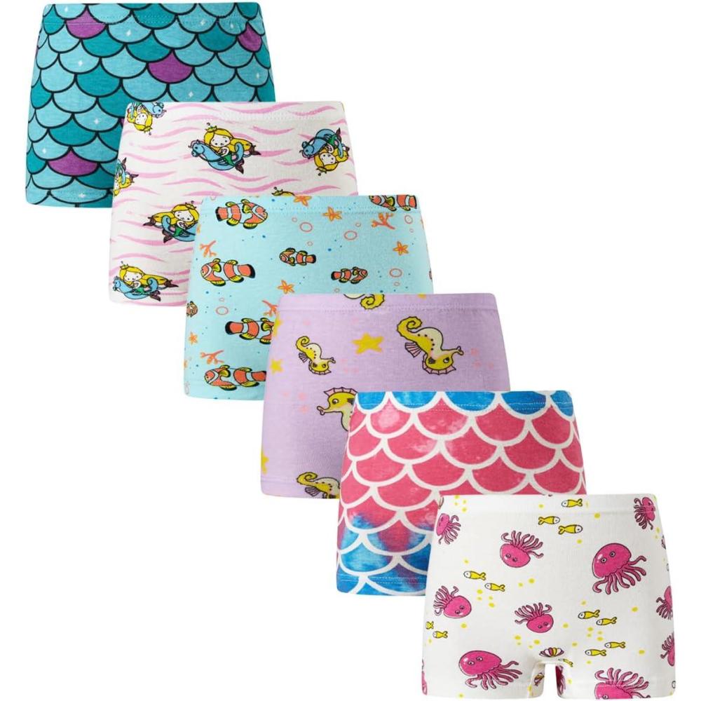 imageFamily Feeling Soft Cotton Girls Boyshort Panties Brief Underwear6 Pack Pattern PrintingMermaidFish