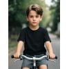 Family Feeling Boys Short Sleeve Summer Crewneck Kids T-Shirts One Piece Girls Tee(Black)