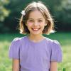 Family Feeling Girl Tshirts Short Sleeve Crewneck Kids T-Shirts Top Tee(Purple)