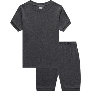 Family Feeling Boys Girls Kids Pajamas Solid Colors 2 Piece Summer Pajama Short Sets 100% Cotton Grey Size 14