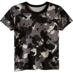 Family Feeling Boys Short Sleeve Summer Crewneck Kids T-Shirts One Piece Girls Tee(Camo Grey)