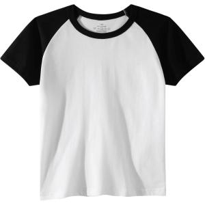 Family Feeling Boys Short Sleeve Summer Crewneck Kids T-Shirts One Piece Girls Tee(Raglan/White)