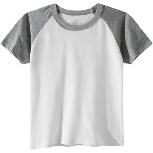 Family Feeling Boys Short Sleeve Summer Crewneck Kids T-Shirts One Piece Girls Tee(Raglan/White/White)