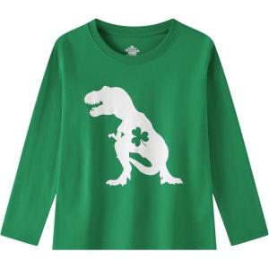 Family Feeling Boys Short Sleeve Summer Crewneck Kids T-Shirts One Piece Girls Tee(St. Patrick’s Dino-long)