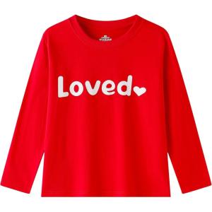 Family Feeling Boys Short Sleeve Summer Crewneck Kids T-Shirts One Piece Girls Tee(Valentine-long)