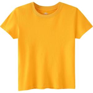 Family Feeling Boys Short Sleeve Summer Crewneck Kids T-Shirts One Piece Girls Tee(Yellow)